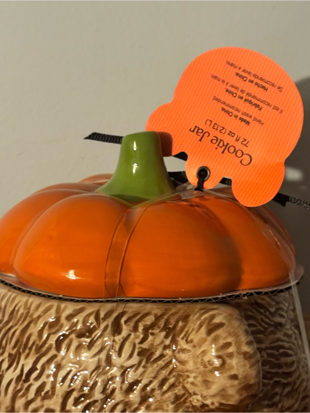 Creepy critters Brown Bear Pumpkin Cookie Jar - Orange Halloween Bear ceramic - Picture 9 of 10